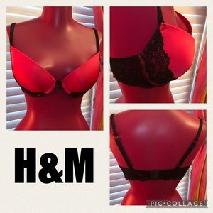 Pink and black lace trim  - H&m Push Up Bra 36C
